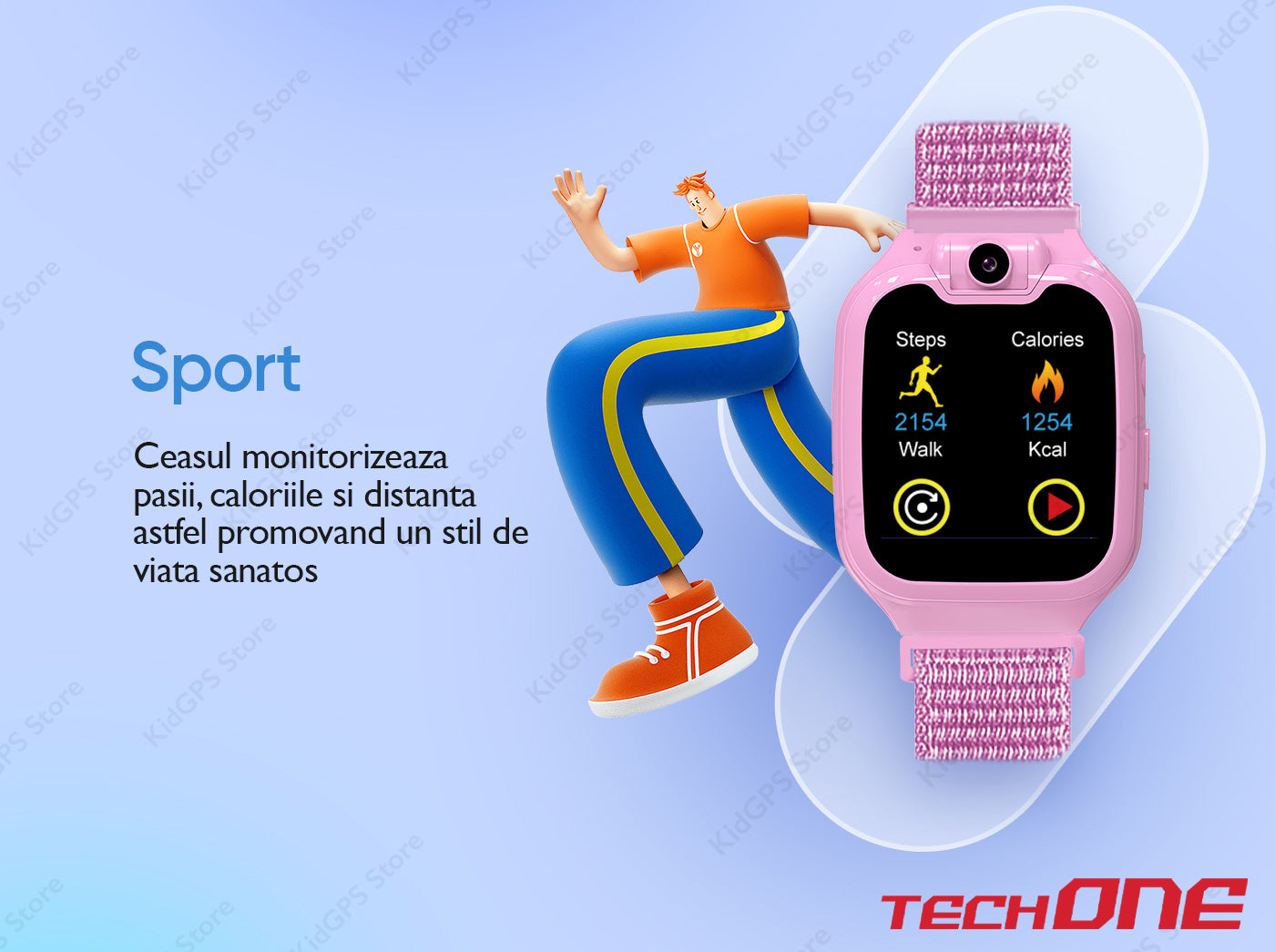 Ceas smartwatch copii cu telefon Techone G9, Roz Ceas smartwatch copii cu telefon Techone G9, Roz